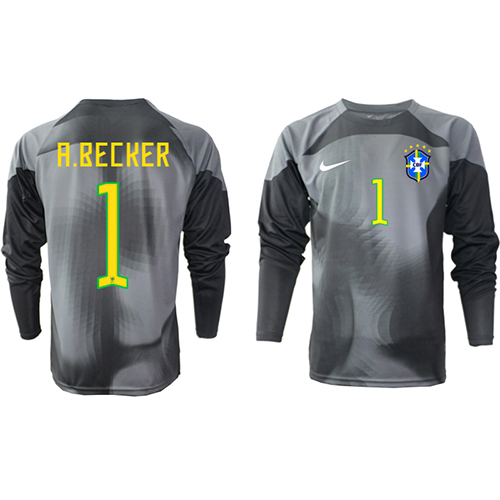 Camiseta Brasil Alisson Becker #1 Portero Primera Equipación Replica Mundial 2022 mangas largas